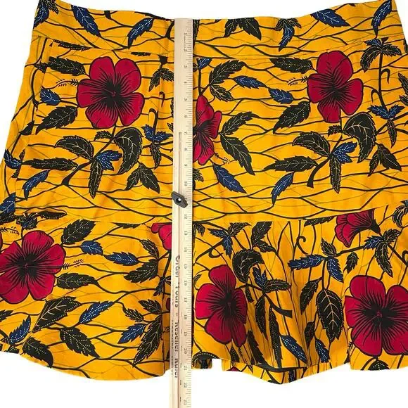 Grassfields GF Yellow Black Red Floral African Mini Ruffle Skirt Plus Size 24 - Picture 5 of 6